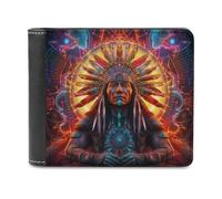 sinyumoney Native American Headdress Artwork 3D Print Men's Wallet Slots ID Window RFID Blocking Stylish Slots Note Section Leather Wallet 11.7cm*9.5cm