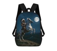 sinyumoney Native American on Horse Under Moonlight Kids Backpack,School Backpack Kids School Bag 3D Printed Cartoon Large Capacity Backpack for Kids Boys And Girls 17inch