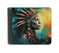 sinyumoney Native Spirit 3D Print Clutch Purse Use Holds Bills RFID Blocking Banknote Compartments Durable Leather Men's Wallet 11.7cm*9.5cm