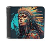sinyumoney Native Warrior Spirit 3D Print Men's Wallet Credit Card Slots Banknote Compartments Minimalist Style Leather Wallet Youth Guys 11.7cm*9.5cm
