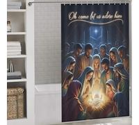 sinyumoney Nativity Scene Oh Come Let Us Adore Decor Bath Curtains Quick Drying Proof Resistant Shower Curtain Anti Mould for Toile Bathroom Dorm 53.54x70.87Inch（136x180cm）