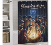 sinyumoney Nativity Scene Oh Come Let Us Adore Modern Polyester Water Repellent Fabric Polyester Bath Shower Curtains Mildew for Stalls Bathtubs 64.17x70.87Inch（163x180cm）