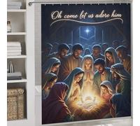 sinyumoney Nativity Scene Oh Come Let Us Adore Shower Curtains Set with 12 Hooks 100% Polyester Fabric Washable Shower Curtains Mould Proof for Bathtub Shower Stall 69.69x70.87Inch（177x180cm）