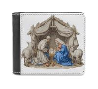 sinyumoney Nativity Scene with Mary and Joseph 3D Print PU Men's Leather Wallet Use Holds Bills Leather RFID Slim Elegant Wallets 11.7cm*9.5cm