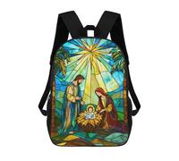 sinyumoney Nativity Stained Glass Children's Backpack, 3D Printed School Backpack, Backpack for Boys Girls, Adjustable School Bag for Primary School 17inch