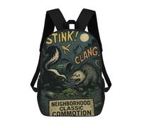 sinyumoney Neighborhood Classic Commotion Skunk Vs. Opossum Children's Backpacks School 3D Printed Bag Bookbag for Kids Travel Rucksacks Boy Girl Book Bags Kids School Bag 17inch
