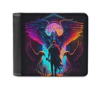 sinyumoney Neon Angel A Visionary Artwork 3D Print Clutch Purse Use Holds Bills RFID Blocking Banknote Compartments Durable Leather Men's Wallet 11.7cm*9.5cm