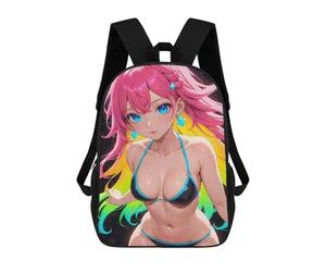 sinyumoney Neon Anime Girl in Bikini Children's Backpack, Schoolbag Large Capacity Students Bookbag Rucksack Knapsack for Boys Girls Adults Teen 17inch