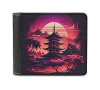 sinyumoney Neon Asian Pagoda Sunset -1 3D Print PU Leather Wallet Card Slots ID Slots Note Section Slim Elegant Wallets Everyday Use 11.7cm*9.5cm