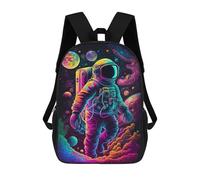 sinyumoney Neon Astronaut in Space Kids Backpack, Backpack School Bag, Backpacks Kids School 3D Printed School Bags for Elementary And Middle School Students Teens Birthday Gift 17inch