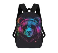 sinyumoney Neon Bear Headphones Art Print Rucksack Water Resistant Travel Backpack Computer Bag for Teenage Girls Boys Women Men 17inch
