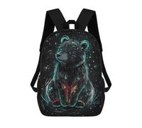 sinyumoney Neon Bear in Space Children's 17 Inch School Backpack 3D Printed Cool Knapsack for Kids Travel Rucksacks Book Bags Kids School Bag