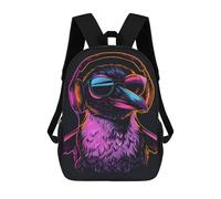 sinyumoney Neon Bird Headphones Art Print School Backpack Lightweight Airport College Students Back Pack for Boys/Girls/Teenagers 17inch