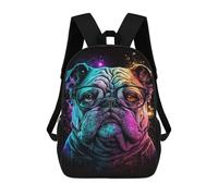 sinyumoney Neon Bulldog Glasses Art Print -1 School Backpack 3D Printed Children's 17inch Backpacks Bag Bookbag for Kids Boy Girl Book Bags Kids School Bag Travel Rucksacks