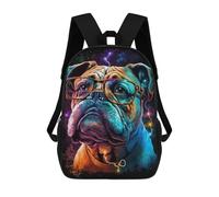 sinyumoney Neon Bulldog Glasses Art Print -2 17 Inch Backpacks Kids Schoolbag,3D Printed Elementary And Middle School Students Backpacks for Boys Girls