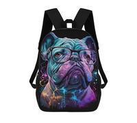 sinyumoney Neon Bulldog Glasses Art Print Backpack School Bag Rucksack Casual Daypacks School Work Travel Bag for Teenage Girls Boys Women Men 17inch