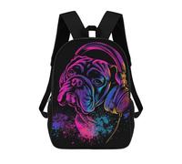 sinyumoney Neon Bulldog Headphones Art Print Rucksack Water Resistant Travel Backpack Computer Bag for Teenage Girls Boys Women Men 17inch