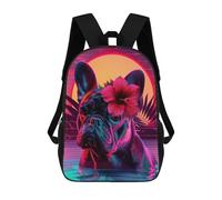 sinyumoney Neon Bulldog with Flowers Backpack School Computer Rucksack for School/Work/Travel- Perfect for Travel, Work And Daily Use 17inch