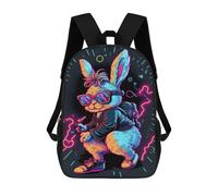 sinyumoney Neon Bunny Adventurer Kids School Backpack School Bag 3D Printed School Bag for Boys Elementary And Middle School Students 17inch