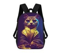 sinyumoney Neon Cat Artwork-2 Children's School Backpack Fashion Casual Children's Backpacks 3D Printed School Bags Boy Large Backpack 17inch