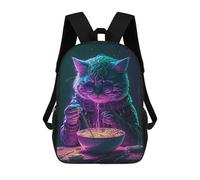 sinyumoney Neon Cat Eating Noodles Backpack School Water Resistant Computer Rucksack for Men/Women 17inch