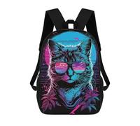 sinyumoney Neon Cat Glasses Art Print School Bag 3D Printed Children's School Backpack Casual Fashion Travel Backpacks for Kids School Students 17inch