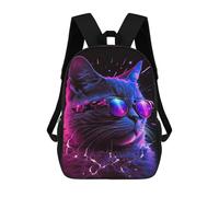sinyumoney Neon Cat Glasses Artwork Rucksack Lightweight Casual Daypack School Backpacks for School/Work/Travel 17inch