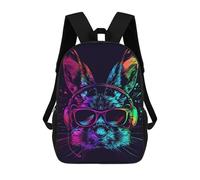sinyumoney Neon Cat Headphones Art Print -2 Backpack School Bag Large School Backpack for Boys - Perfect for Travel, Work And Daily Use 17inch