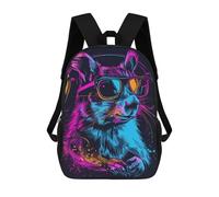 sinyumoney Neon Cat Headphones Art Print -3 Children's Backpacks School Backpack 3D Printed for Kids Travel Rucksacks Book Bags Kids 17inch School Bag