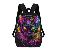 sinyumoney Neon Cat Headphones Art Print Rucksack Water Resistant Computer Rucksack for Camping Outdoor Adventures And Daily Travel 17inch