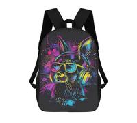 sinyumoney Neon Cat Headphones Sunglasses Art Print 3D Printed 17inch Kids School Backpack School Bag Fashion Rucksacks for Boys Elementary And Middle School Students