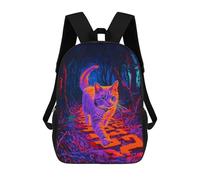 sinyumoney Neon Cat in Forest 3D Printed 17 Inch School Backpack Children's Backpacks 3D Printed Cool Knapsack for Boys Elementary And Middle