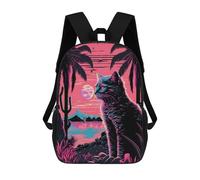 sinyumoney Neon Cat in Paradise School Bag 3D Printed Backpacks Fashion Kids School Backpack Boys Rucksacks for Boys Middle School Students 17inch