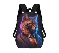 sinyumoney Neon Cat in Suit Children's School Backpack 3D Printed for Kids Travel Rucksacks Book Bags for Boys Elementary School Students 17inch