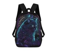 sinyumoney Neon Cat Night Art Print Backpacks 3D Printed Kids School Backpack School Bag Fashion Rucksacks for Boys Elementary And Middle School Students 17inch