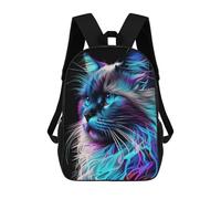 sinyumoney Neon Cat Portrait-12 Kids Backpack,School Backpack Kids School Bag 3D Printed Cartoon Large Capacity Backpack for Kids Boys And Girls 17inch