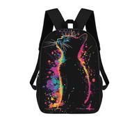 sinyumoney Neon Cat Splash Art Children's School Backpack 3D Printed for Kids Travel Rucksacks Book Bags Kids School Bag 17inch