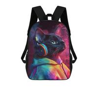 sinyumoney Neon Cat with Headphones Backpack School Bag High Secondary School Bags Casual Backpack - Perfect for Travel, Work And Daily Use 17inch