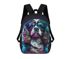 sinyumoney Neon Cavalier King Charles Spaniel Glasses Backpack School Bag High Secondary School Bags Casual Backpack for Teenage Girls Boys Women Men 17inch