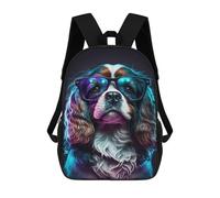 sinyumoney Neon Cavalier King Charles Spaniel Glasses Children's Backpacks School Backpack 3D Printed for Kids Travel Rucksacks Book Bags Kids 17inch School Bag