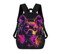 sinyumoney Neon Chihuahua Headphones Art Print School Backpack Large School Backpack for Boys for Campus Outdoor Travel Sports 17inch