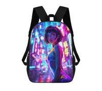 sinyumoney Neon City Girl 3D Printed 17 Inch School Backpack Children's Backpacks 3D Printed Cool Knapsack for Boys Elementary And Middle