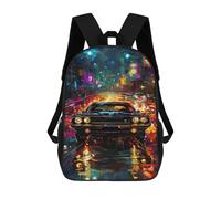 sinyumoney Neon City Muscle Car School Backpack Secondary Causal Travel High School Bags for Camping Outdoor Adventures And Daily Travel 17inch