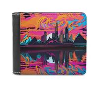 sinyumoney Neon City Reflections 3D Print Clutch Purse Multiple Slots RFID Blocking Stylish Slots Note Section Wallets Youth Guys 11.7cm*9.5cm