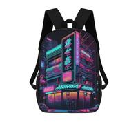sinyumoney Neon Cityscape-101 Children's Backpack, 3D Printed School Backpack, Backpack for Boys Girls, Adjustable School Bag for Primary School 17inch