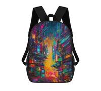 sinyumoney Neon Cityscape Abstract Kids Backpack,School Backpack Kids School Bag 3D Printed Cartoon Large Capacity Backpack for Kids Boys And Girls 17inch