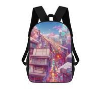 sinyumoney Neon Cityscape Dreamscape 3D Printed Children's School Backpack for Kids Travel Rucksacks Book Bags Kids School Bag 17inch