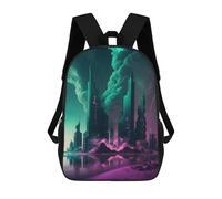 sinyumoney Neon Cityscape Future Metropolis -2 Children's Backpack, 3D Printed School Backpack, Backpack for Boys Girls, Adjustable School Bag for Primary School 17inch