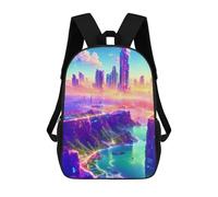 sinyumoney Neon Cityscape Future Vibrance Backpacks 3D Printed Kids School Backpack School Bag Fashion Rucksacks for Boys Elementary And Middle School Students 17inch
