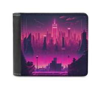 sinyumoney Neon Cityscape Future Visions -2 3D Print Clutch Purse Card Slots Coin RFID Blocking Stylish Banknote Compartments Leather Wallet 11.7cm*9.5cm